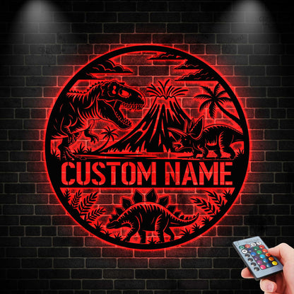 Custom Dinosaur Metal Wall Art LED Light, Personalized Dino Name Sign,Dinosaur Decor,Dinosaur Room Decor for Boys, Christmas Birthday Gift