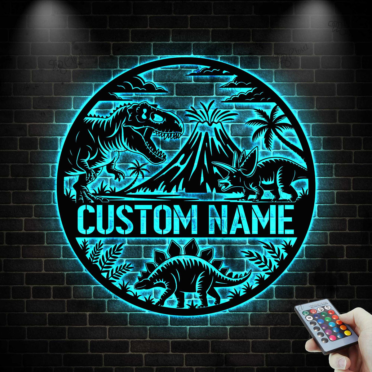 Custom Dinosaur Metal Wall Art LED Light, Personalized Dino Name Sign,Dinosaur Decor,Dinosaur Room Decor for Boys, Christmas Birthday Gift