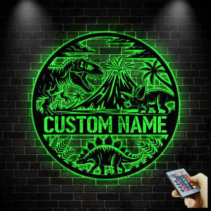 Custom Dinosaur Metal Wall Art LED Light, Personalized Dino Name Sign,Dinosaur Decor,Dinosaur Room Decor for Boys, Christmas Birthday Gift