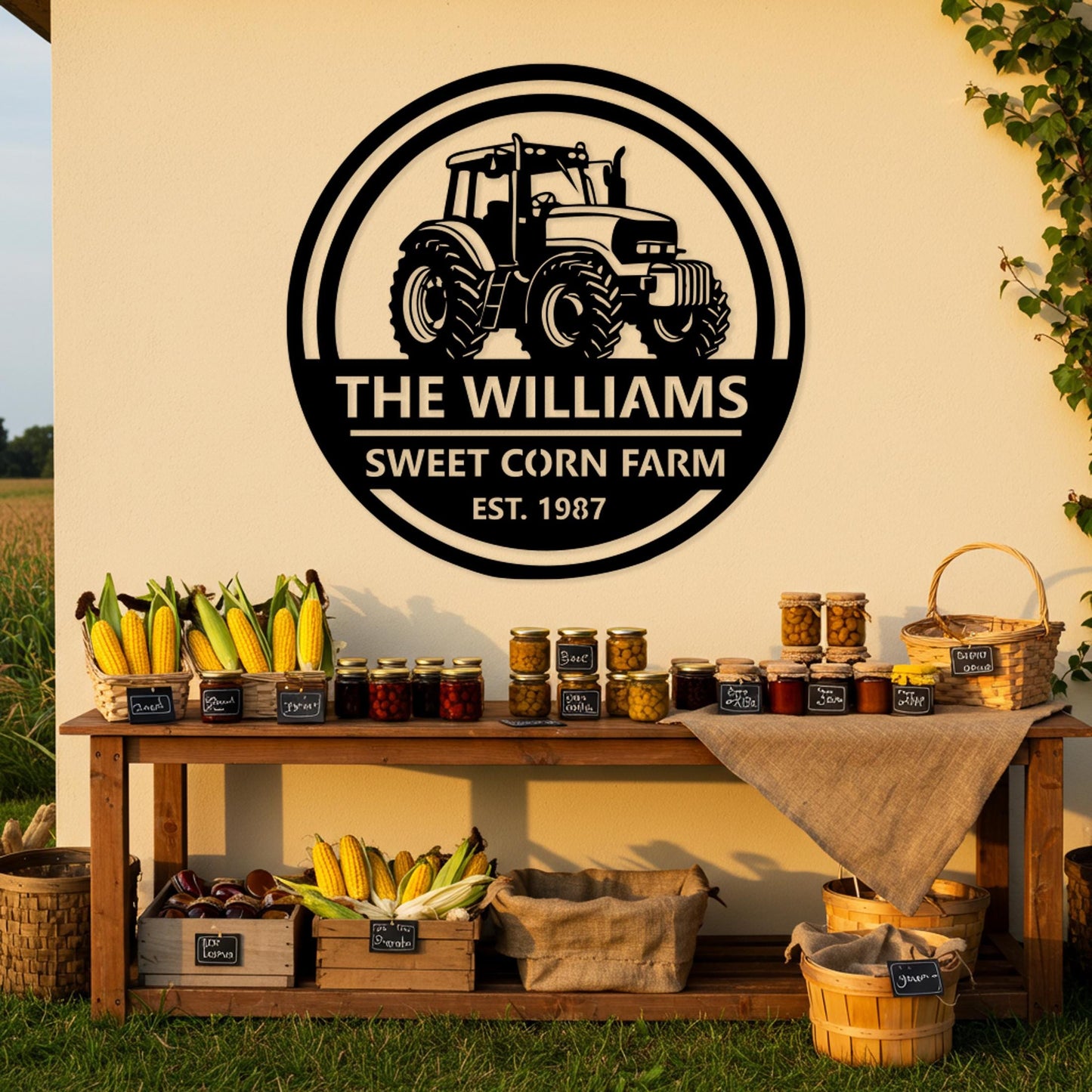 Custom Farm Name Sign, Tractor Metal Wall Art, Rustic Outdoor Ranch Decor, Family Barn Sign, Country Home Decor, Farmer Gifts for Family