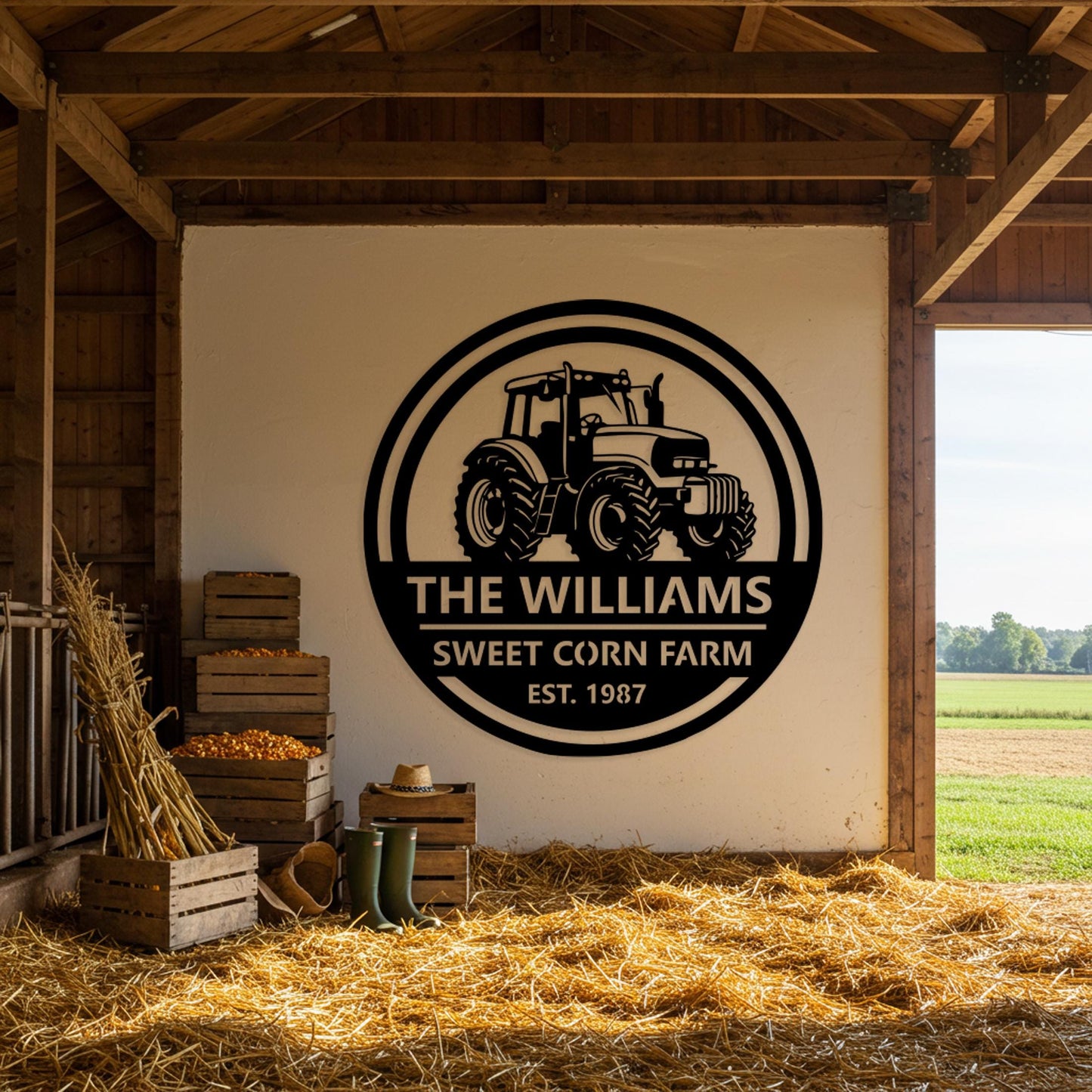 Custom Farm Name Sign, Tractor Metal Wall Art, Rustic Outdoor Ranch Decor, Family Barn Sign, Country Home Decor, Farmer Gifts for Family