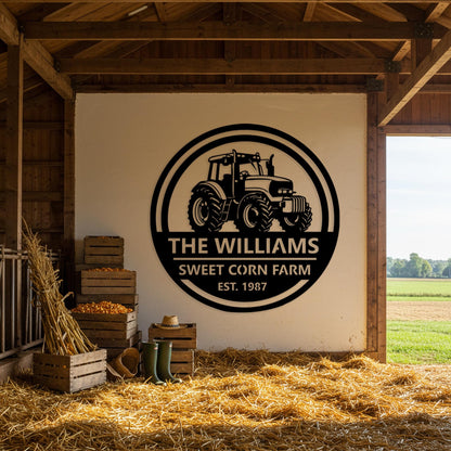 Custom Farm Name Sign, Tractor Metal Wall Art, Rustic Outdoor Ranch Decor, Family Barn Sign, Country Home Decor, Farmer Gifts for Family