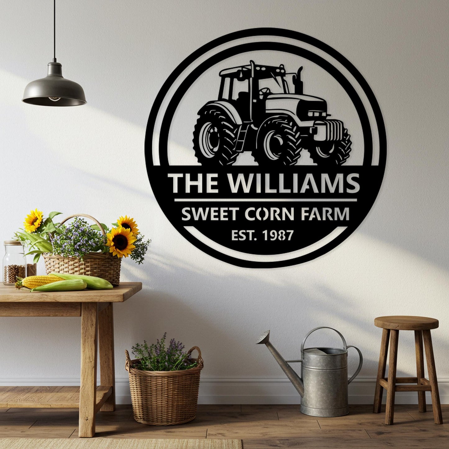 Custom Farm Name Sign, Tractor Metal Wall Art, Rustic Outdoor Ranch Decor, Family Barn Sign, Country Home Decor, Farmer Gifts for Family