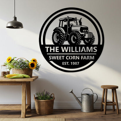 Custom Farm Name Sign, Tractor Metal Wall Art, Rustic Outdoor Ranch Decor, Family Barn Sign, Country Home Decor, Farmer Gifts for Family
