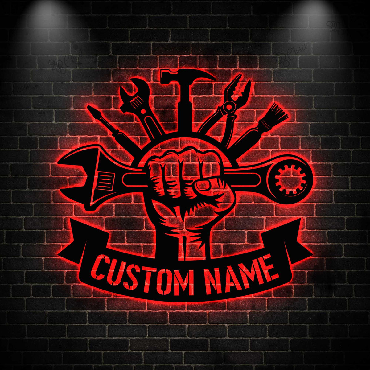 Custom Garage Tool Metal Sign LED light, Mechanic Tools Metal Sign, Garage Name Sign, Garage Decor, Mechanic Workshop Sign, Gift for Dad