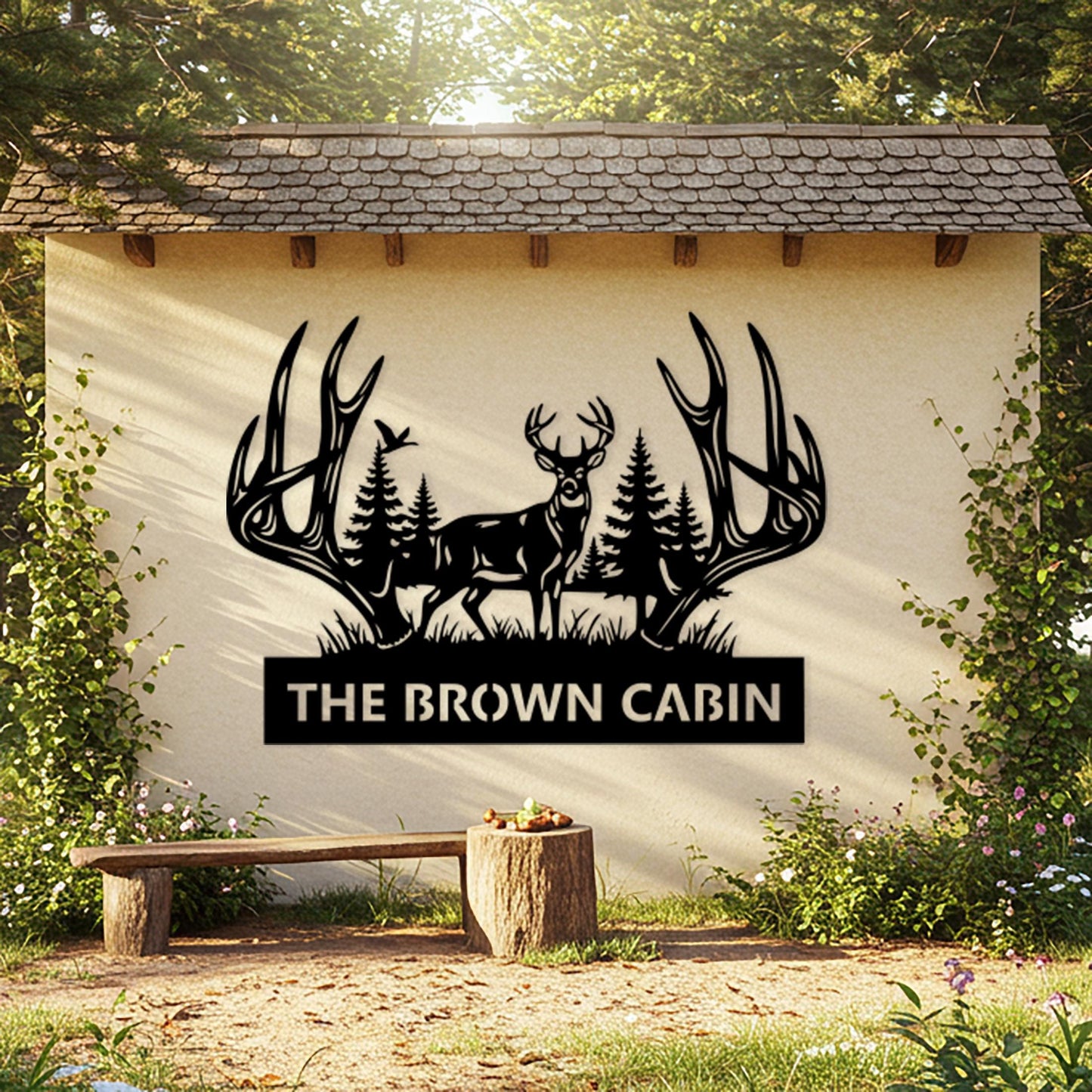 Deer Cabin Metal Sign, Custom Lodge Sign, Rustic Antler Wall Decor, Cabin Outdoor Decor, Above Fireplace Decor, Hunting Shed Gift for Him