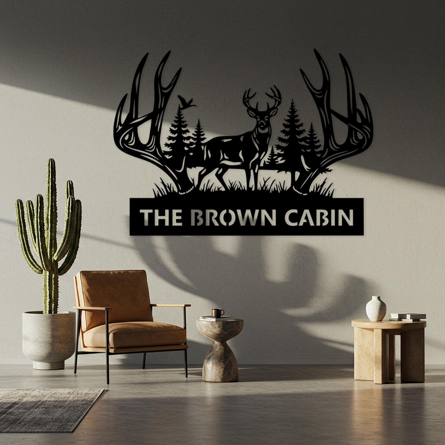Deer Cabin Metal Sign, Custom Lodge Sign, Rustic Antler Wall Decor, Cabin Outdoor Decor, Above Fireplace Decor, Hunting Shed Gift for Him