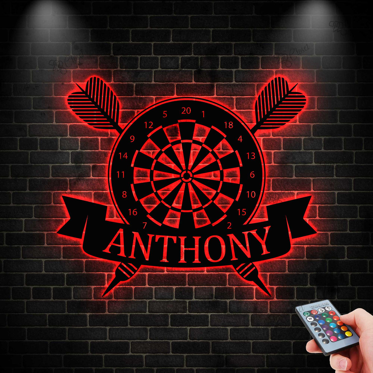 Personalized Darts Monogram Metal Wall with LED Lights, Custom Dart Metal Sign,Dart Player Name Sign, Darts Lover Home Decoration, Xmas Gift