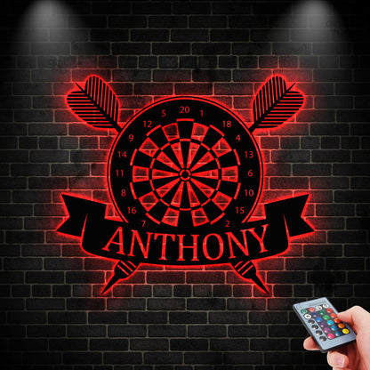 Personalized Darts Monogram Metal Wall with LED Lights, Custom Dart Metal Sign,Dart Player Name Sign, Darts Lover Home Decoration, Xmas Gift
