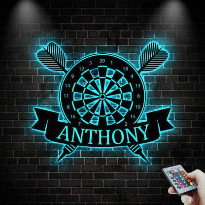 Personalized Darts Monogram Metal Wall with LED Lights, Custom Dart Metal Sign,Dart Player Name Sign, Darts Lover Home Decoration, Xmas Gift