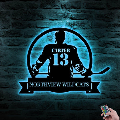 Personalized Hockey Metal Sign with LED Light - Custom Name Wall Art for Hockey Room, Man Cave, or Sports Room, Gift for Him