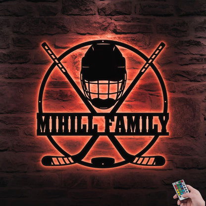 Personalized Hockey Metal Sign with LED Light - Custom Wall Art for Hockey Room, Game Room, or Man Cave, Gift for Hockey Lover