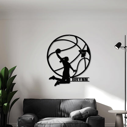 LED Female Basketball Metal Wall Art - Personalized Name Sign for Nursery, Kids Room, Game Room, or Birthday Gift for Girls