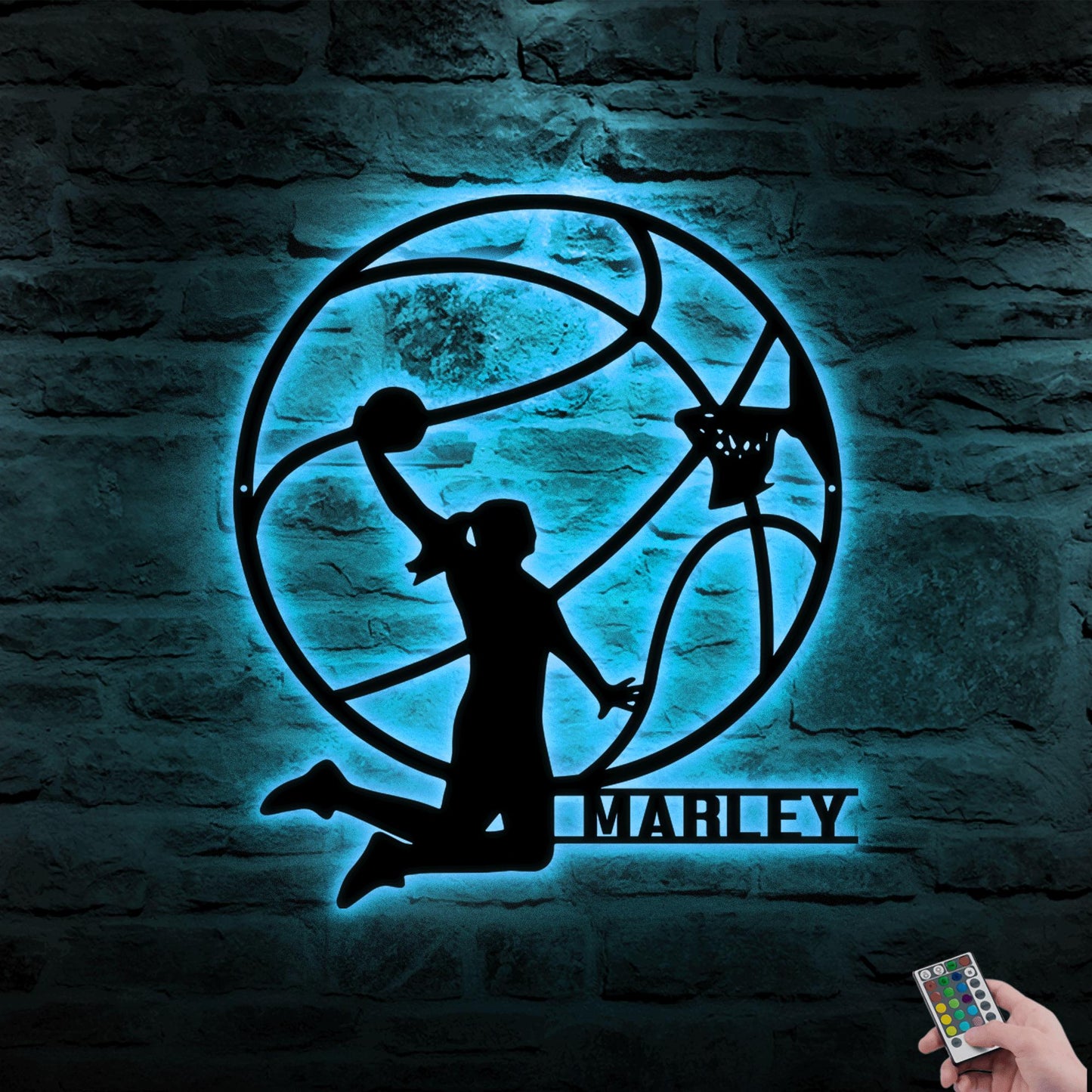 LED Female Basketball Metal Wall Art - Personalized Name Sign for Nursery, Kids Room, Game Room, or Birthday Gift for Girls