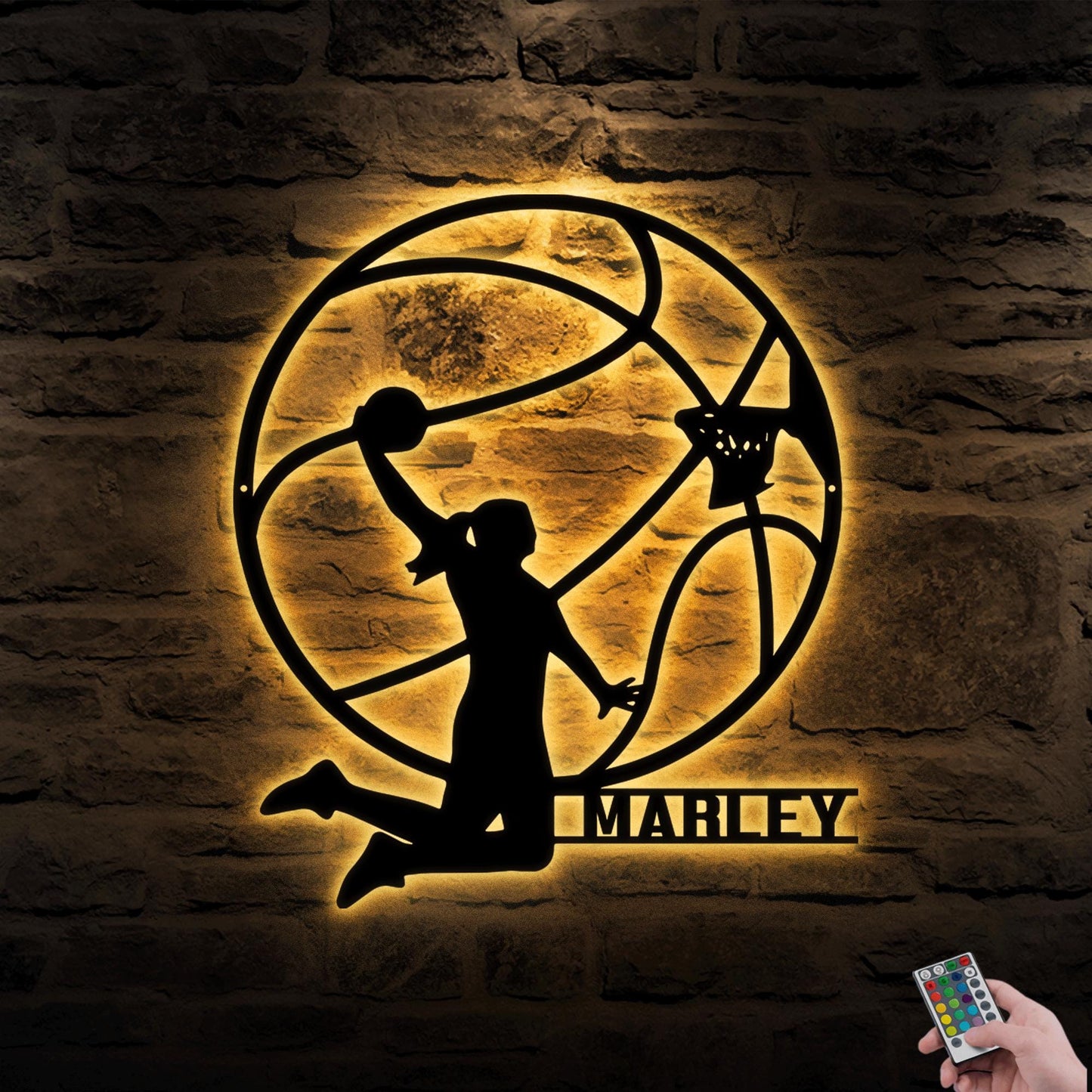 LED Female Basketball Metal Wall Art - Personalized Name Sign for Nursery, Kids Room, Game Room, or Birthday Gift for Girls