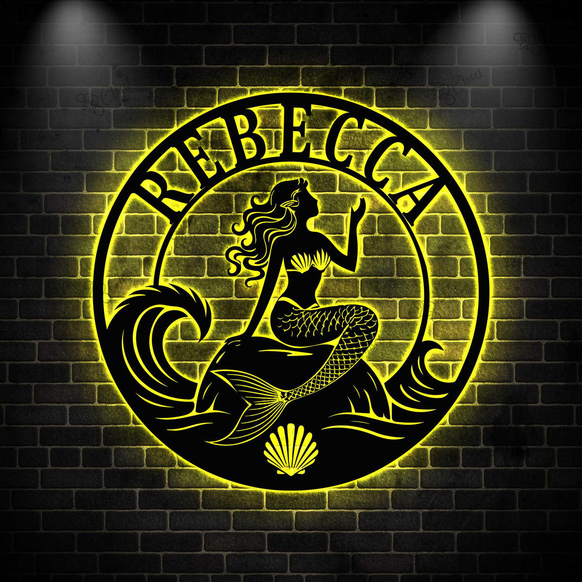 Personalized Mermaid Metal Sign with LED light: Personalized Ocean Wall Art for Home or Cottage