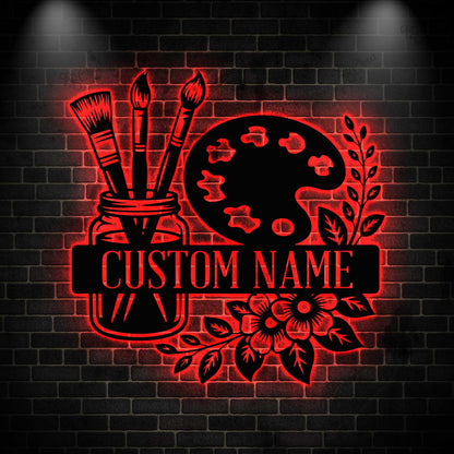 Personalized Art Studio Metal Sign with LED Light: Custom Painter Gift