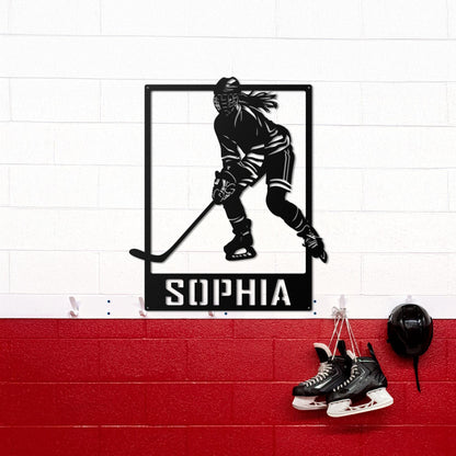 Custom Hockey Player Metal Sign - Personalized Wall Art with Name, Sports Room Decor, Gift for Girls Who Play Hockey or Team Athletes