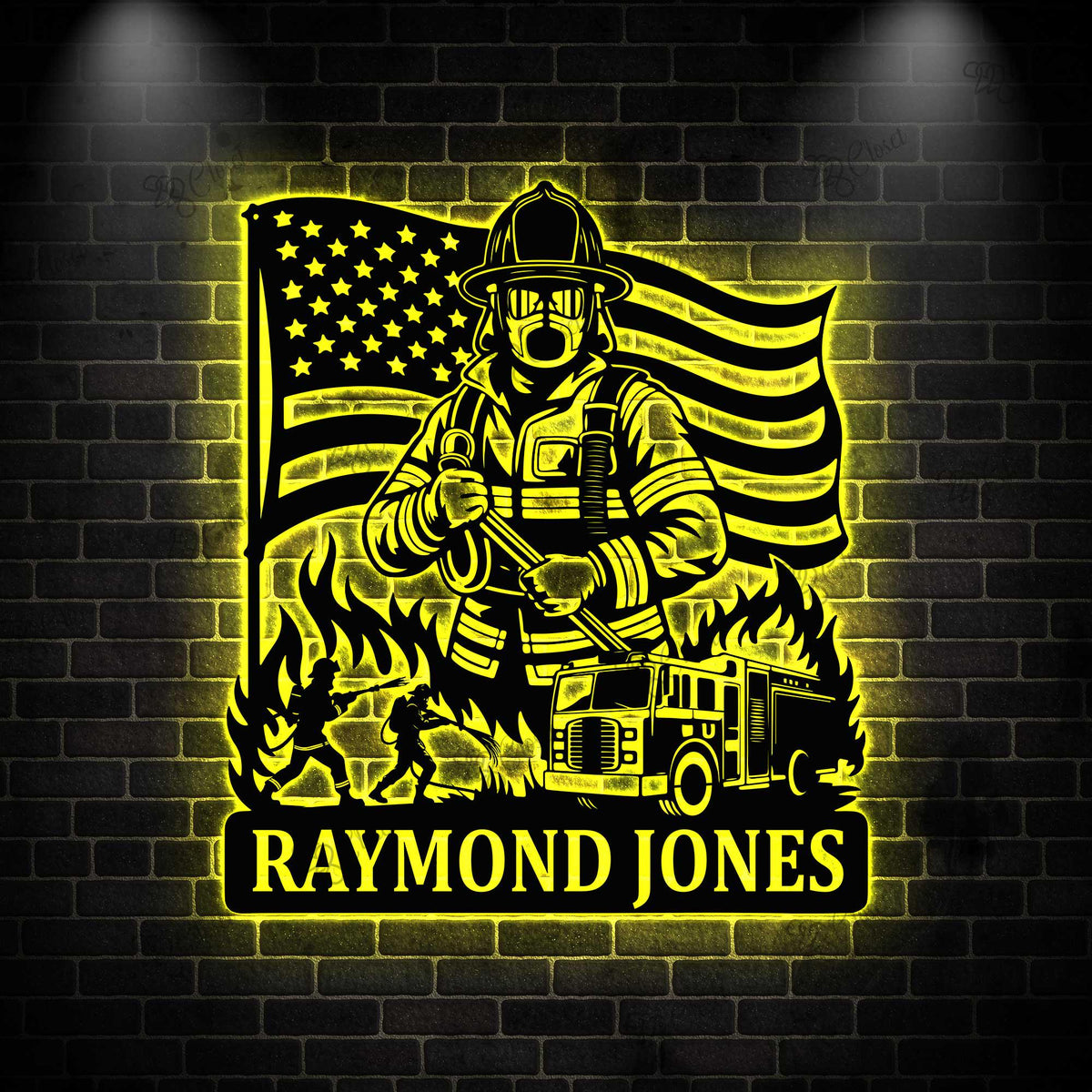Personalized Firefighter Metal Sign LED light, Fireman Metal Sign, FireFighter Home Decor, Firefighter Wall Art, Fire Department Decor