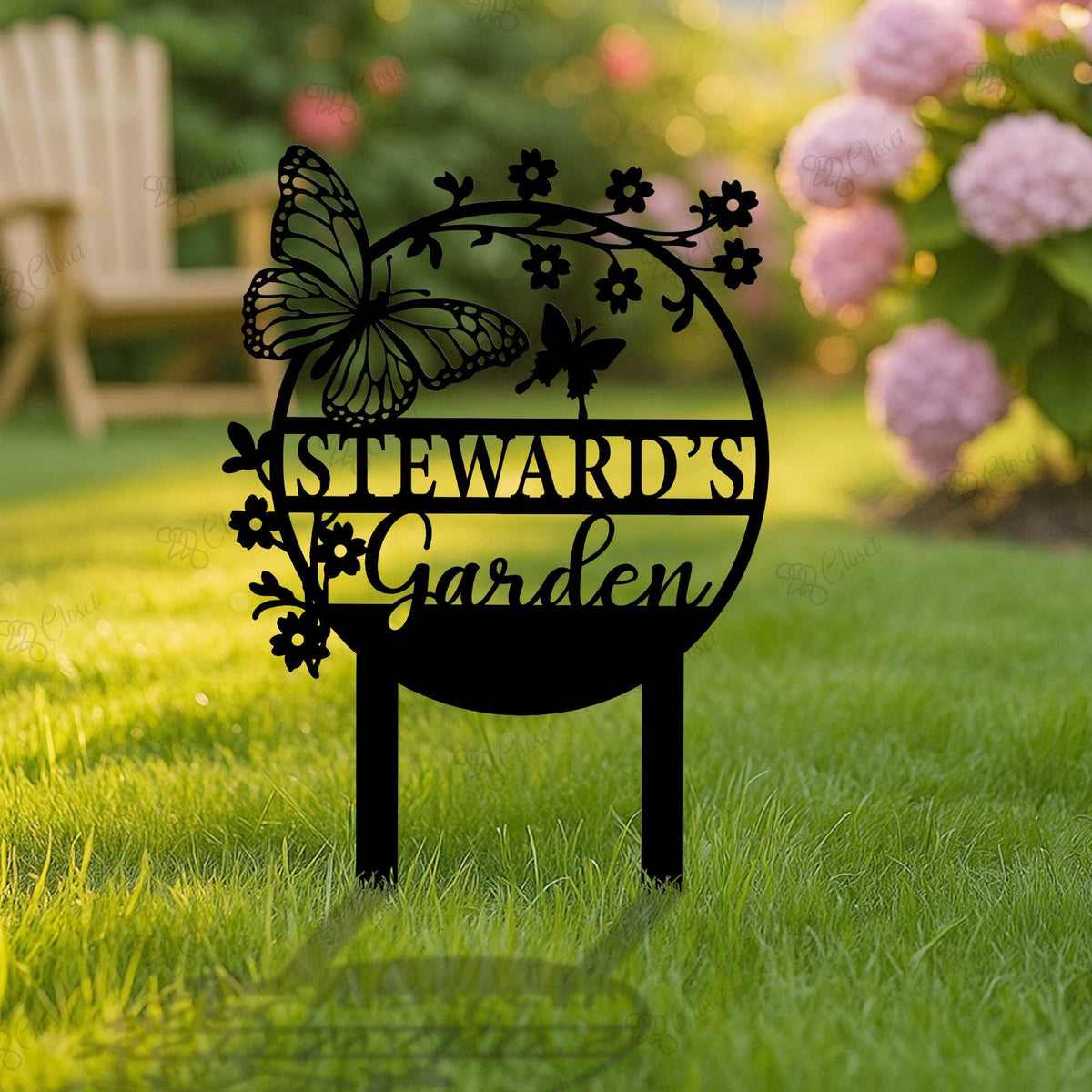 Custom Butterfly Garden Metal Sign,Butterfly Yard Stake, Garden Name Sign,  Personalized Garden Metal Sign,Butterfly Yard Art, Gift for Mom
