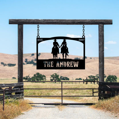 Personalized Farm Entrance Metal Sign, Cowboy Lover Gift, Customized Barn Gate Cowboy Sign, Farmhouse Gift, Farm Name Sign, Ranch Gate Decor