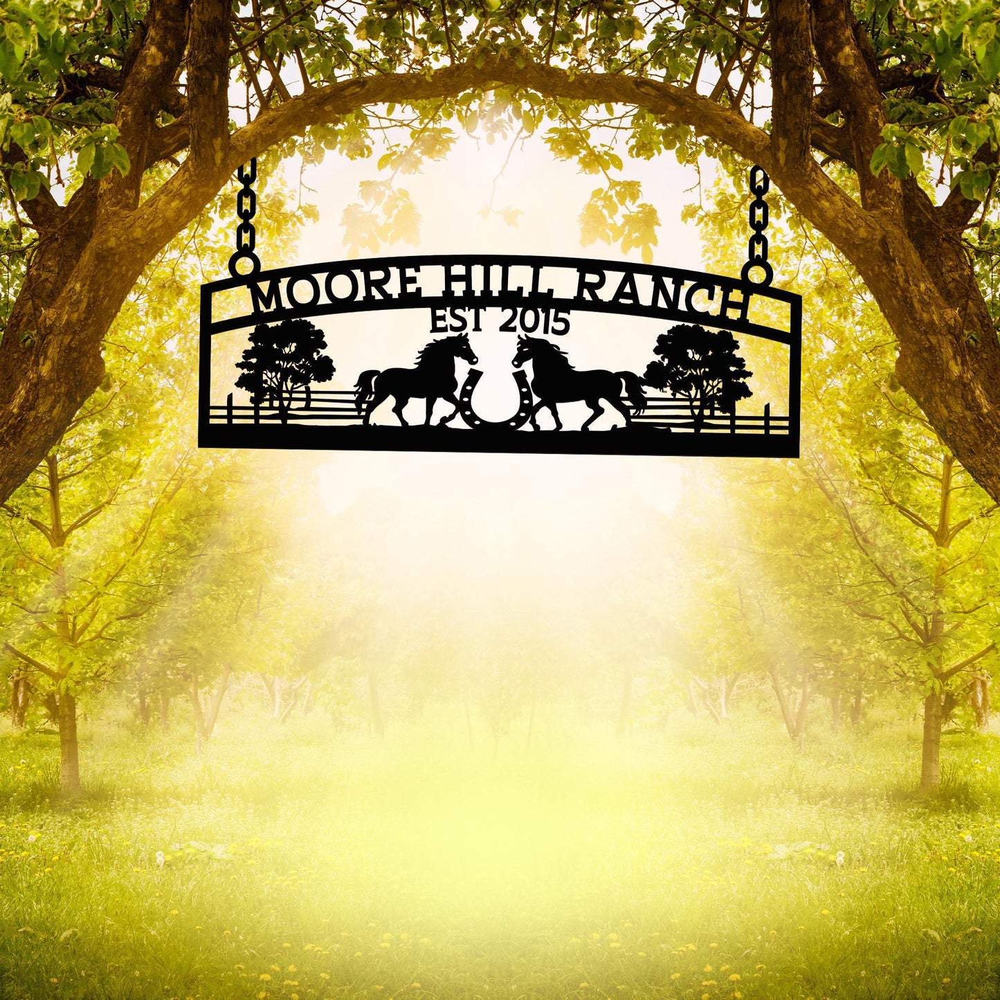 Metal Farm Ranch Sign with Horse Decor, Personalized Country Home Gift, Farmhouse Outdoor Decor, Custom Barn Farm Decor, Ranch Lover Gift