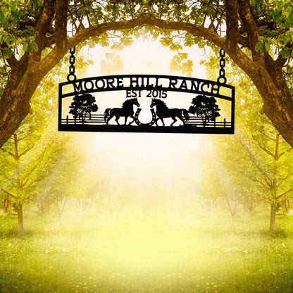 Metal Farm Ranch Sign with Horse Decor, Personalized Country Home Gift, Farmhouse Outdoor Decor, Custom Barn Farm Decor, Ranch Lover Gift