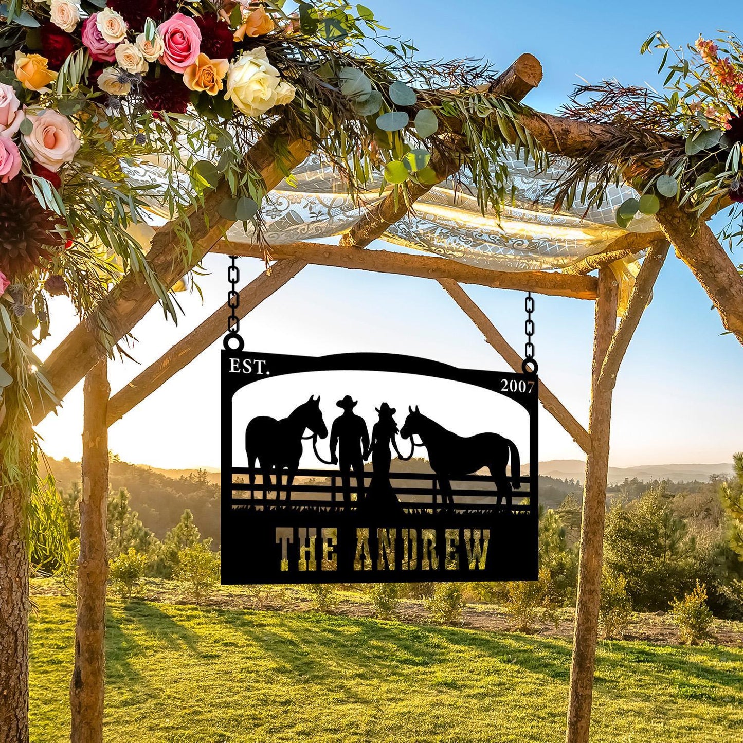 Personalized Metal Farmhouse Entrance Sign, Custom Cowboy Ranch Sign, Farmhouse Gift, Cowboy Lover Gift, Family Name Sign, Barn Gate Sign