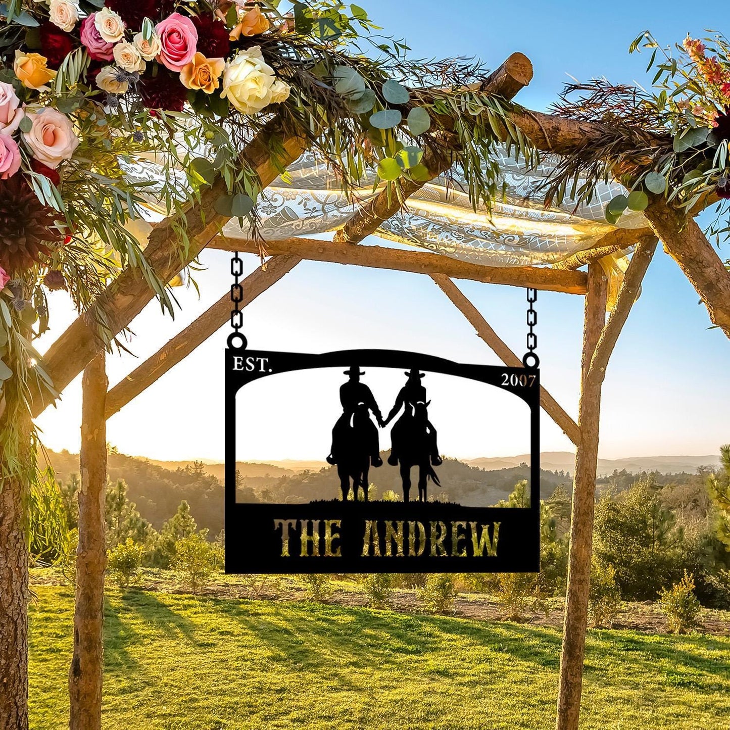 Personalized Farm Entrance Metal Sign, Cowboy Lover Gift, Customized Barn Gate Cowboy Sign, Farmhouse Gift, Farm Name Sign, Ranch Gate Decor
