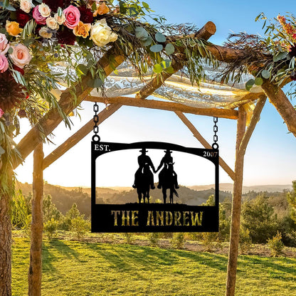 Personalized Farm Entrance Metal Sign, Cowboy Lover Gift, Customized Barn Gate Cowboy Sign, Farmhouse Gift, Farm Name Sign, Ranch Gate Decor