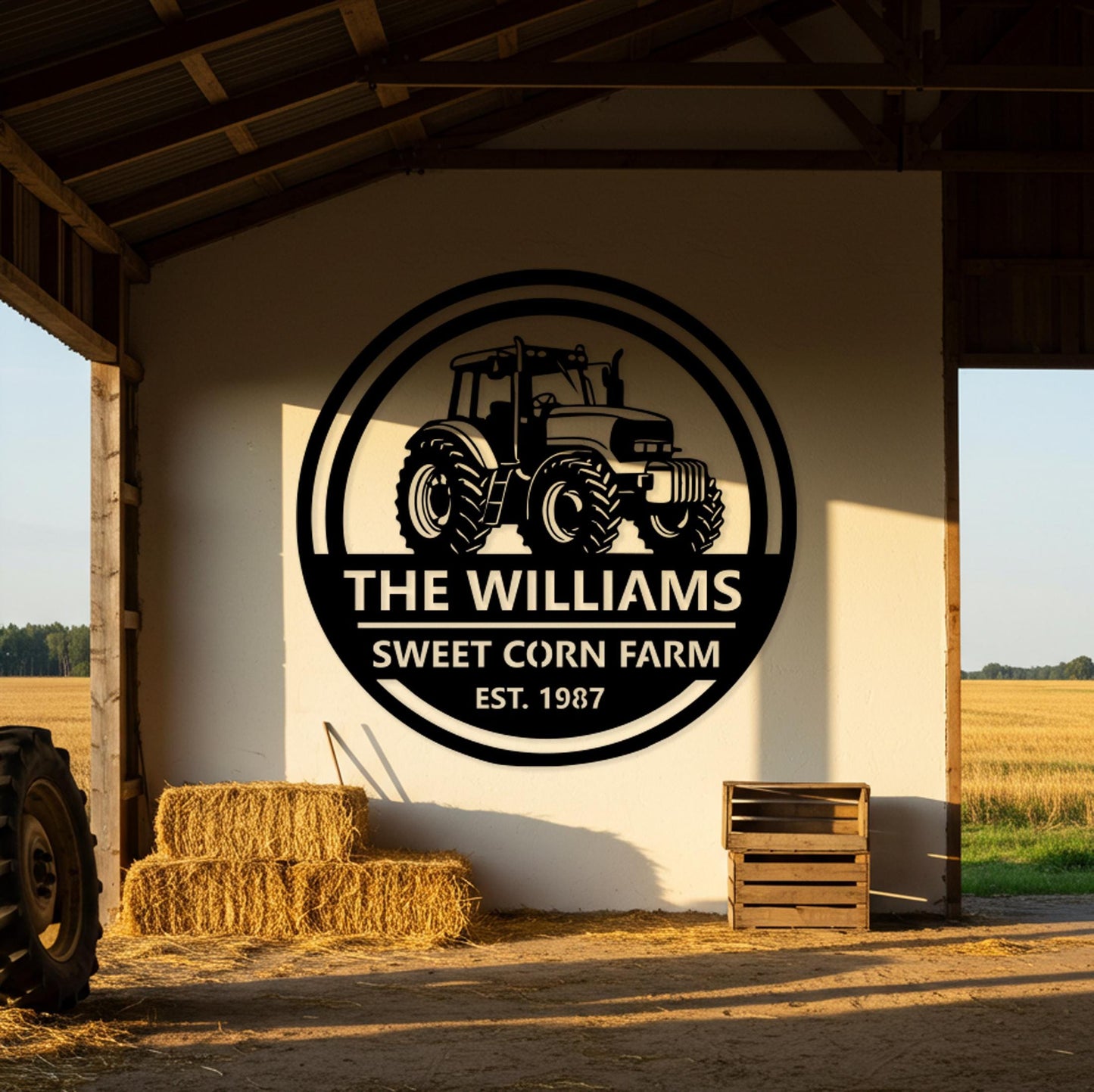 Custom Farm Name Sign, Tractor Metal Wall Art, Rustic Outdoor Ranch Decor, Family Barn Sign, Country Home Decor, Farmer Gifts for Family
