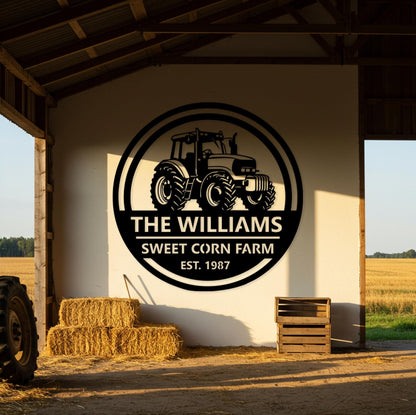 Custom Farm Name Sign, Tractor Metal Wall Art, Rustic Outdoor Ranch Decor, Family Barn Sign, Country Home Decor, Farmer Gifts for Family