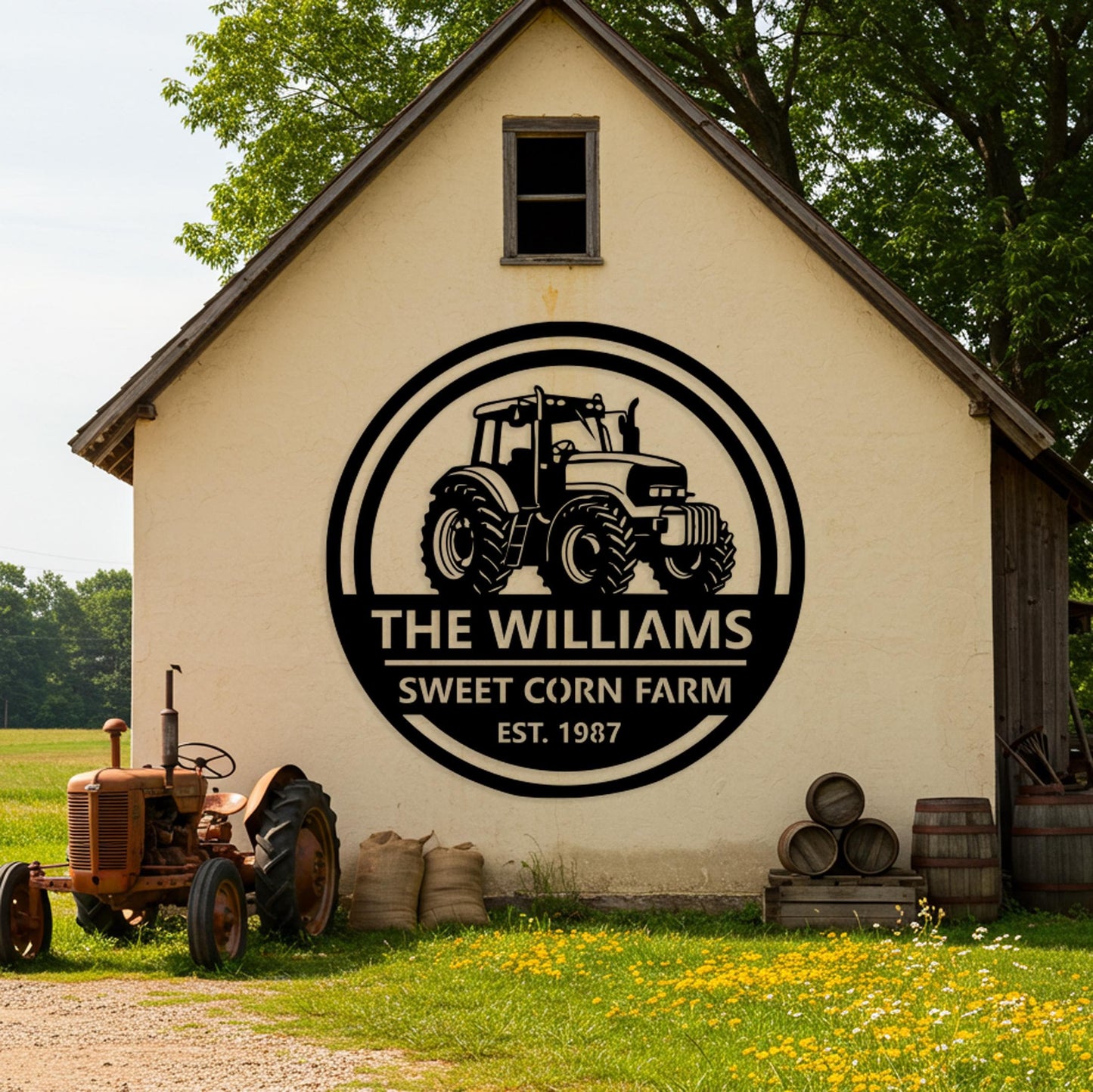 Custom Farm Name Sign, Tractor Metal Wall Art, Rustic Outdoor Ranch Decor, Family Barn Sign, Country Home Decor, Farmer Gifts for Family
