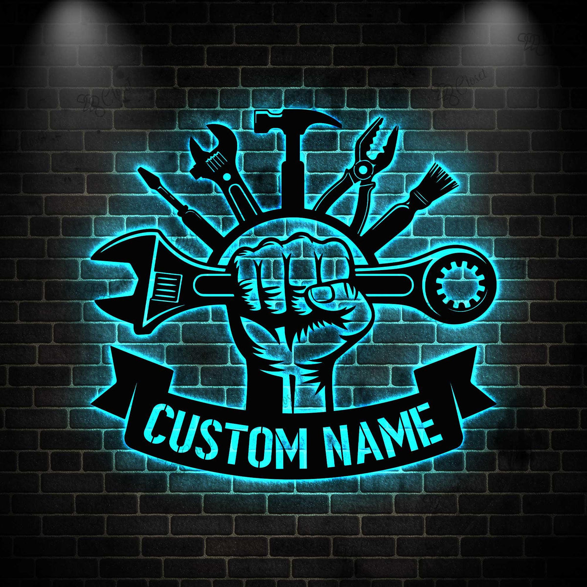 Custom Garage Tool Metal Sign LED light, Mechanic Tools Metal Sign, Garage Name Sign, Garage Decor, Mechanic Workshop Sign, Gift for Dad