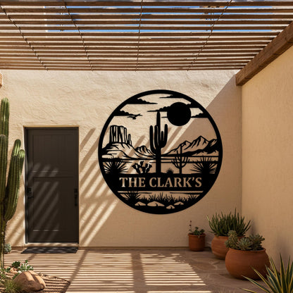 Desert Sunset Family Sign, Custom Metal Wall Art, Ranch Entryway Decor, Cactus Scene Wall Decor, Country Home Sign, Personalized Gifts