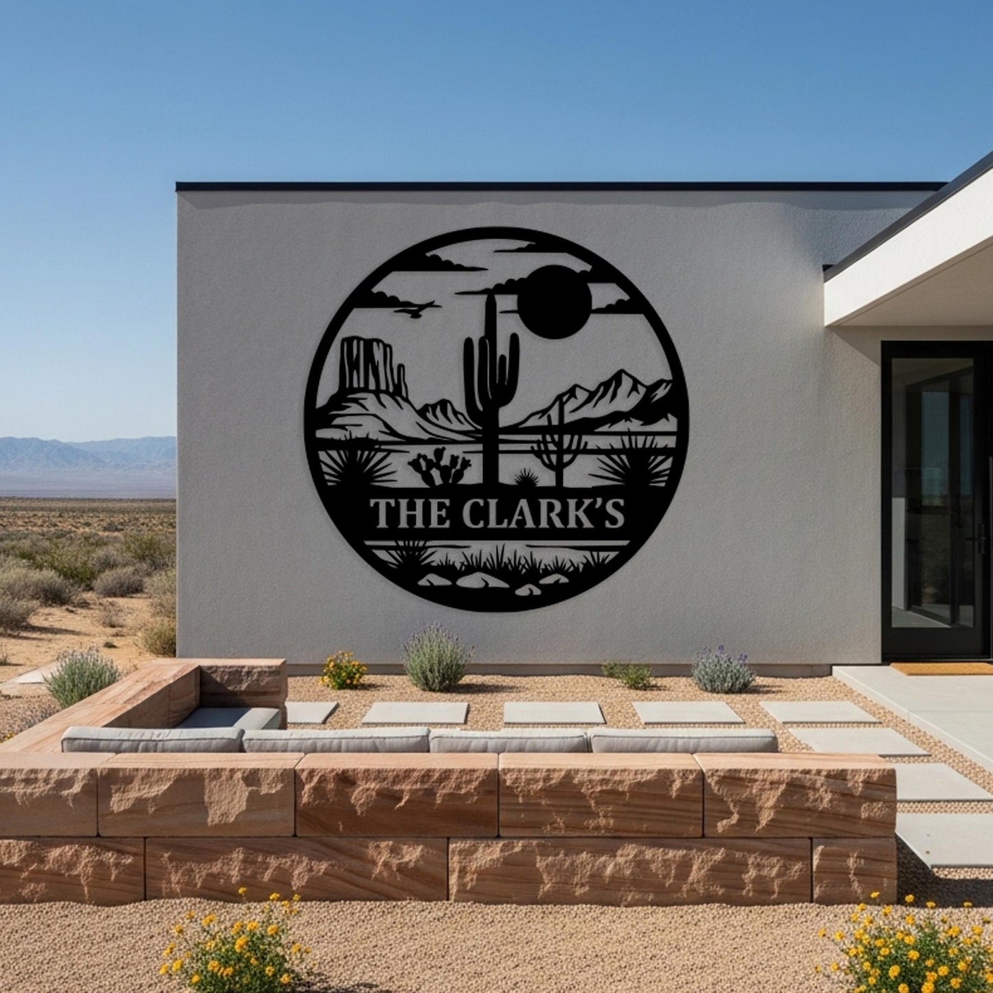Desert Sunset Family Sign, Custom Metal Wall Art, Ranch Entryway Decor, Cactus Scene Wall Decor, Country Home Sign, Personalized Gifts