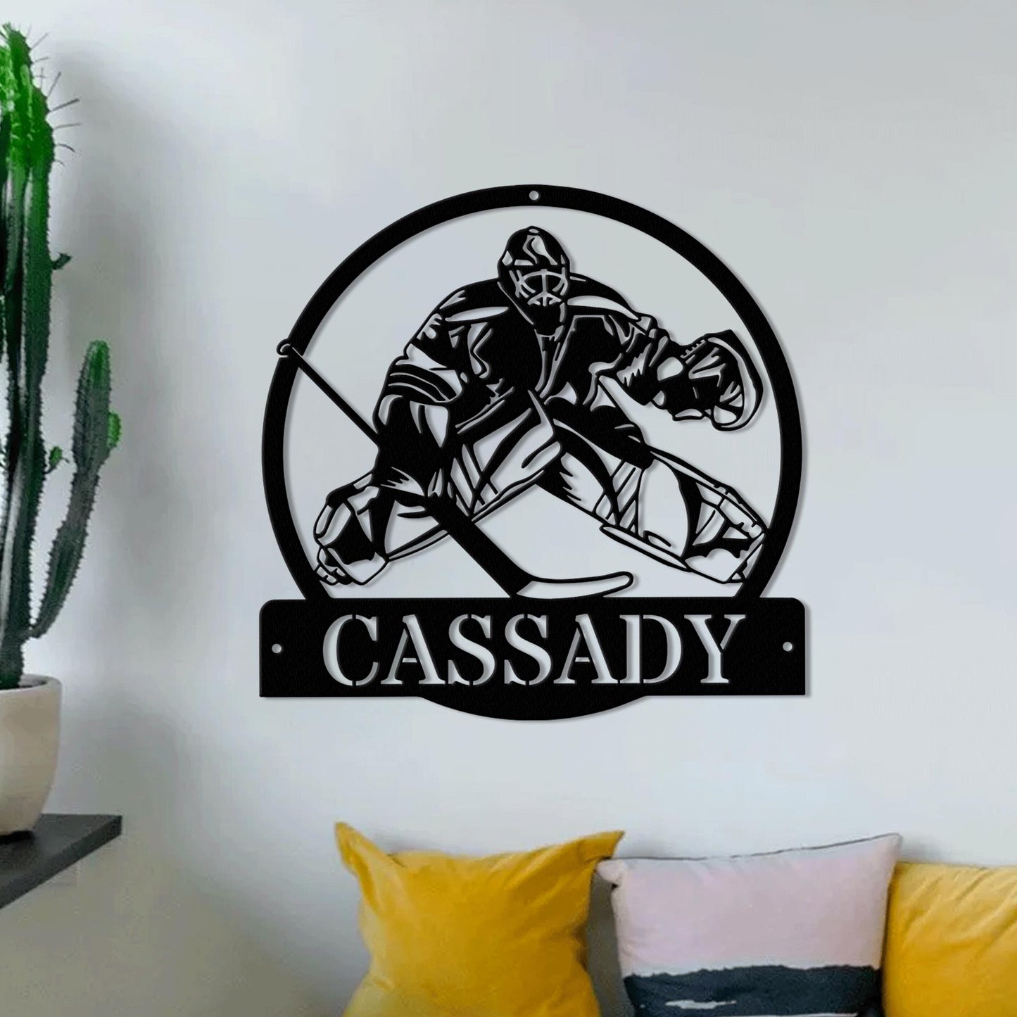 Custom Hockey Goalie LED Metal Wall Art - Personalized Hockey Name Sign, Sports Wall Decor, Man Cave or Game Room Sign, Gift for Dad