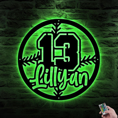 Personalized Baseball Metal Sign with LED Light - Custom Kid Name Wall Art, Sports Room or Game Room Decor, Gift for Baseball Player