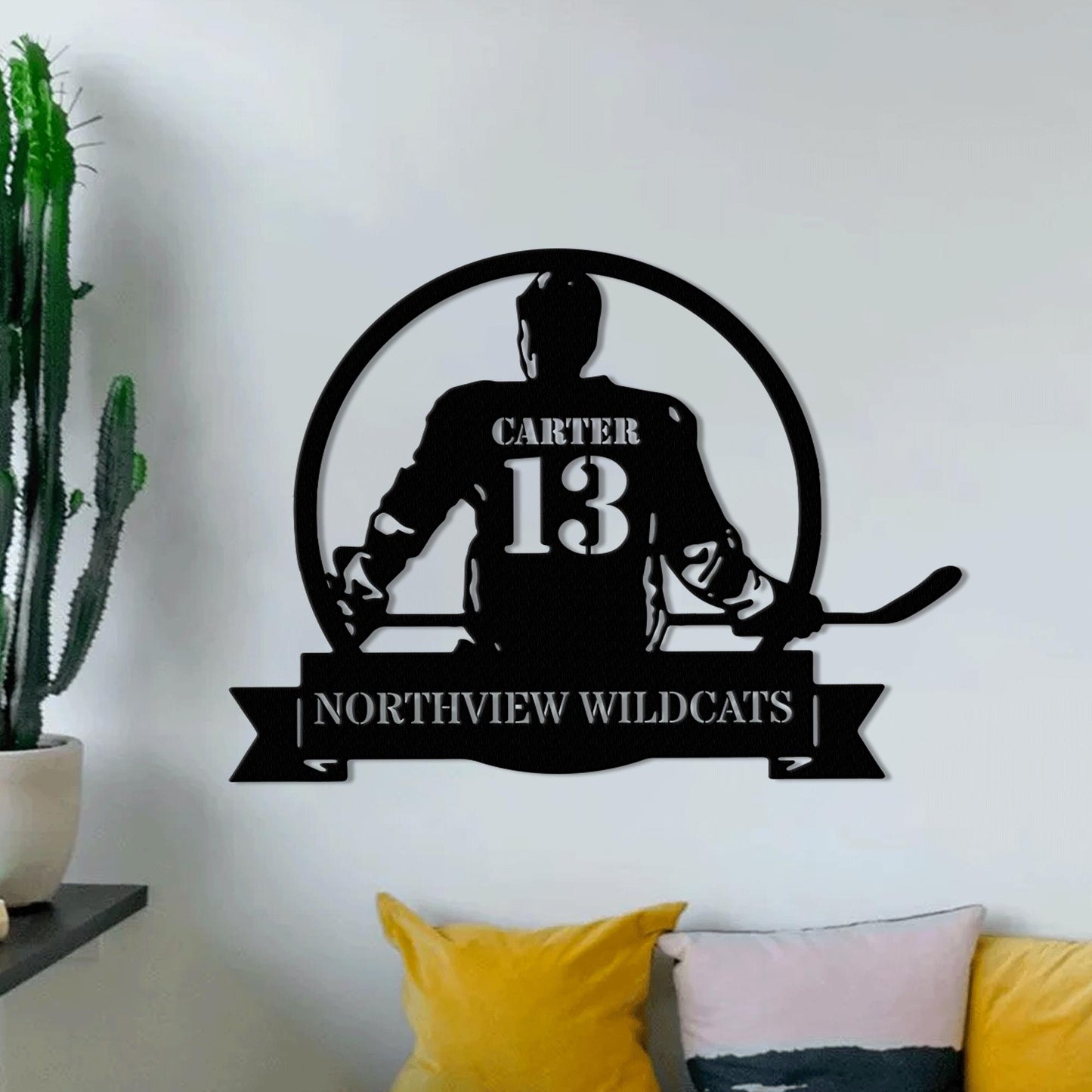 Personalized Hockey Metal Sign with LED Light - Custom Name Wall Art for Hockey Room, Man Cave, or Sports Room, Gift for Him