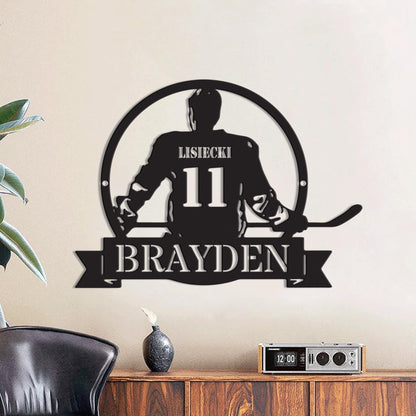 Personalized Hockey Metal Sign with LED Light - Custom Name Wall Art for Hockey Room, Man Cave, or Sports Room, Gift for Him