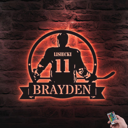 Personalized Hockey Metal Sign with LED Light - Custom Name Wall Art for Hockey Room, Man Cave, or Sports Room, Gift for Him