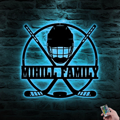Personalized Hockey Metal Sign with LED Light - Custom Wall Art for Hockey Room, Game Room, or Man Cave, Gift for Hockey Lover