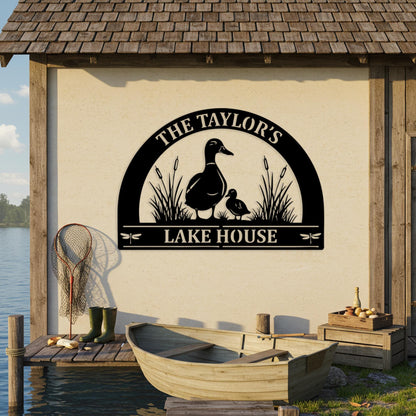 Custom Lake House Metal Sign, Personalized Outdoor Cabin Wall Decor, Front Porch Decor, Gifts for Nature Lovers, Entryway Duck House Sign