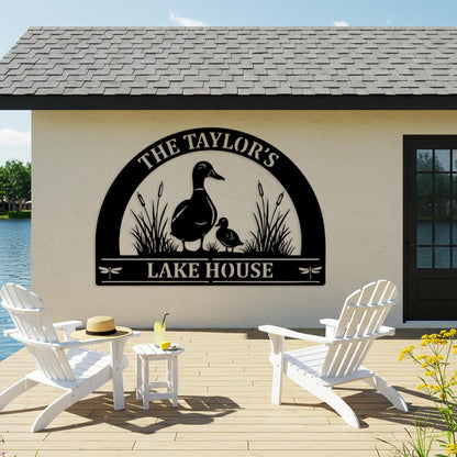 Custom Lake House Metal Sign, Personalized Outdoor Cabin Wall Decor, Front Porch Decor, Gifts for Nature Lovers, Entryway Duck House Sign