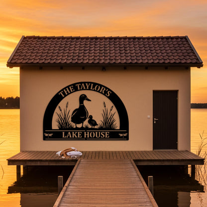 Custom Lake House Metal Sign, Personalized Outdoor Cabin Wall Decor, Front Porch Decor, Gifts for Nature Lovers, Entryway Duck House Sign