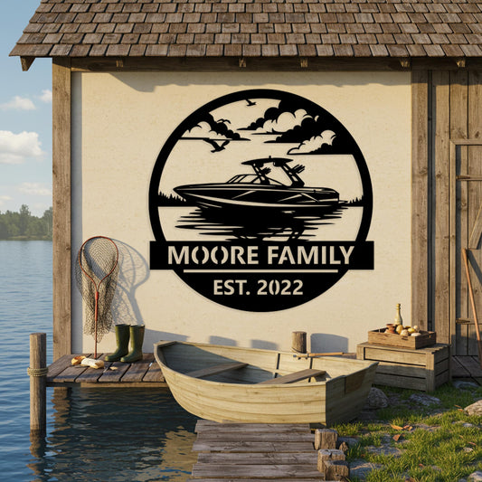 Custom Boat Lake House Metal Sign, Personalized Family Name Decor, Outdoor Cottage Wall Art, Gifts for Boating Lovers, Dock Boat Owners Gift