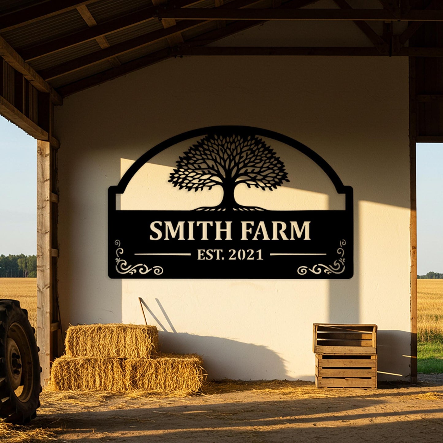 Custom Farm Name Metal Sign, Barn Tree of Life Decor, Outdoor Family Name Sign, Rustic Country Home Decor, Farmhouse Sign, Farmer Gifts