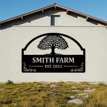 Custom Farm Name Metal Sign, Barn Tree of Life Decor, Outdoor Family Name Sign, Rustic Country Home Decor, Farmhouse Sign, Farmer Gifts