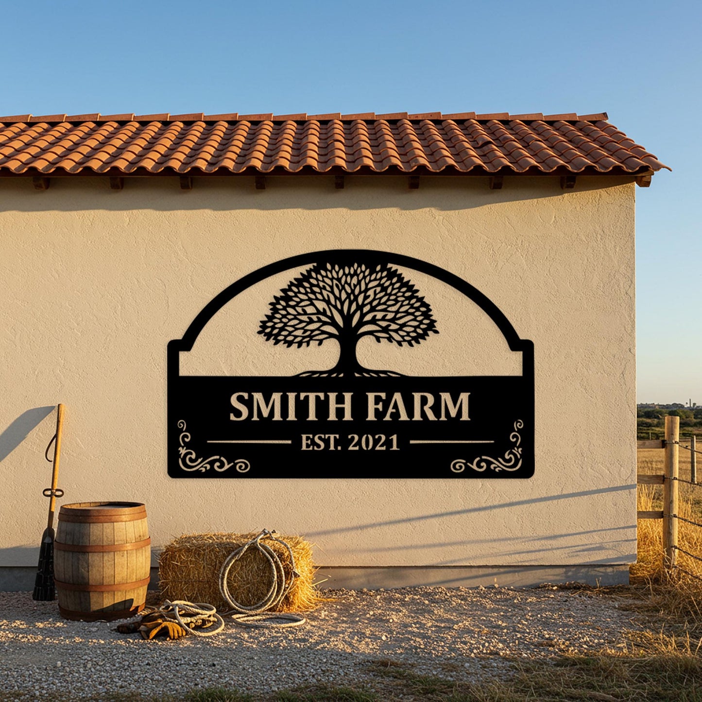 Custom Farm Name Metal Sign, Barn Tree of Life Decor, Outdoor Family Name Sign, Rustic Country Home Decor, Farmhouse Sign, Farmer Gifts