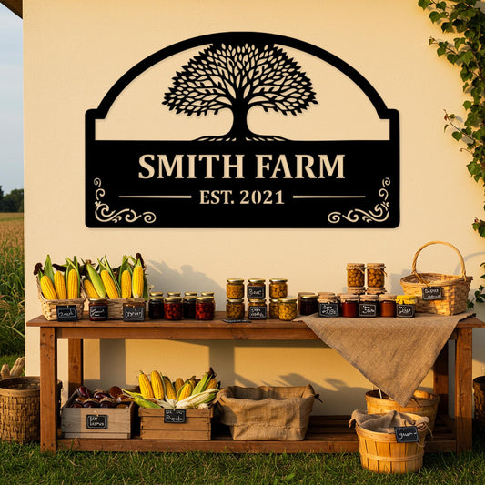 Custom Farm Name Metal Sign, Barn Tree of Life Decor, Outdoor Family Name Sign, Rustic Country Home Decor, Farmhouse Sign, Farmer Gifts